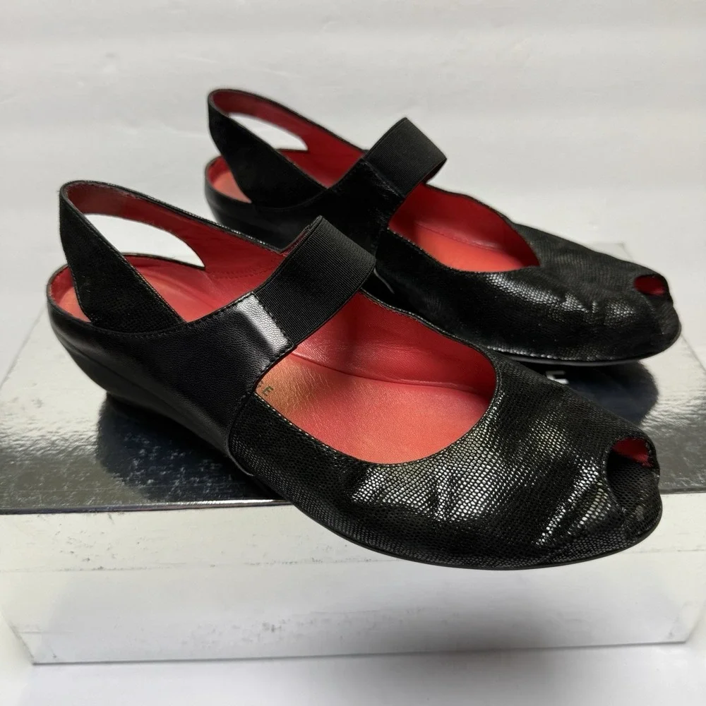 Pas de Rouge Women's R918‎ Silvia Black Lizard/Nappa Italy Size EU 37 US 6.5